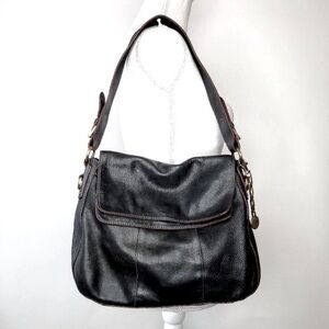 Etienne Aigner Black Leather Fold Top Shoulder Purse